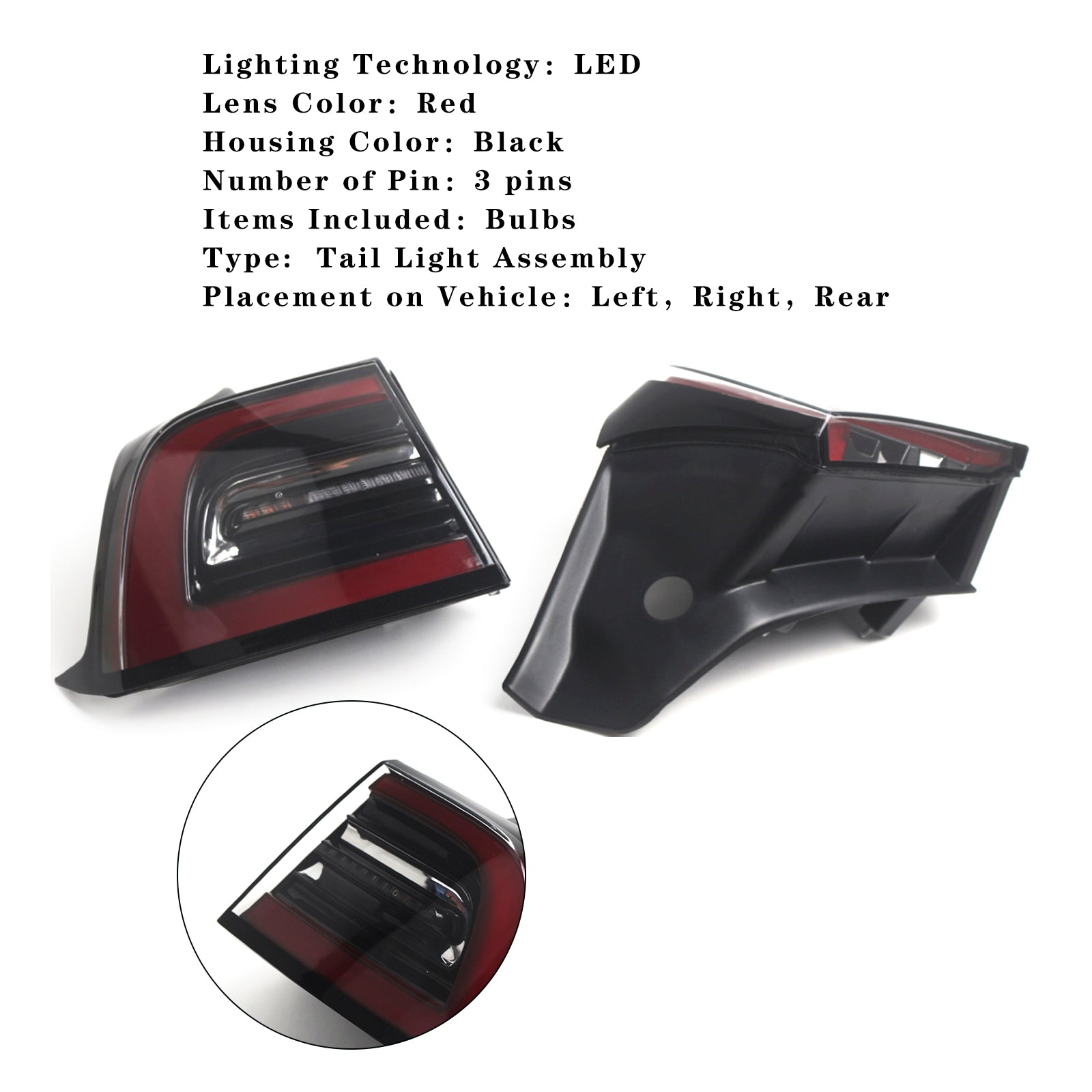 Luce sinistra e destra LED per Tesla Modello 3 2017-2023 (1077399-00, 1077398-00)