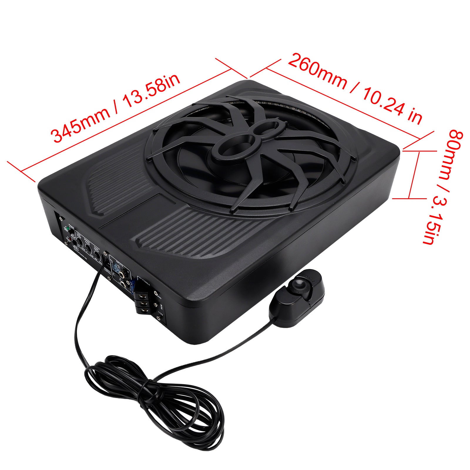 1200W Caisson de basses actif plat 10" 12V pour voiture, SUV et monospace, à installer sous le siège