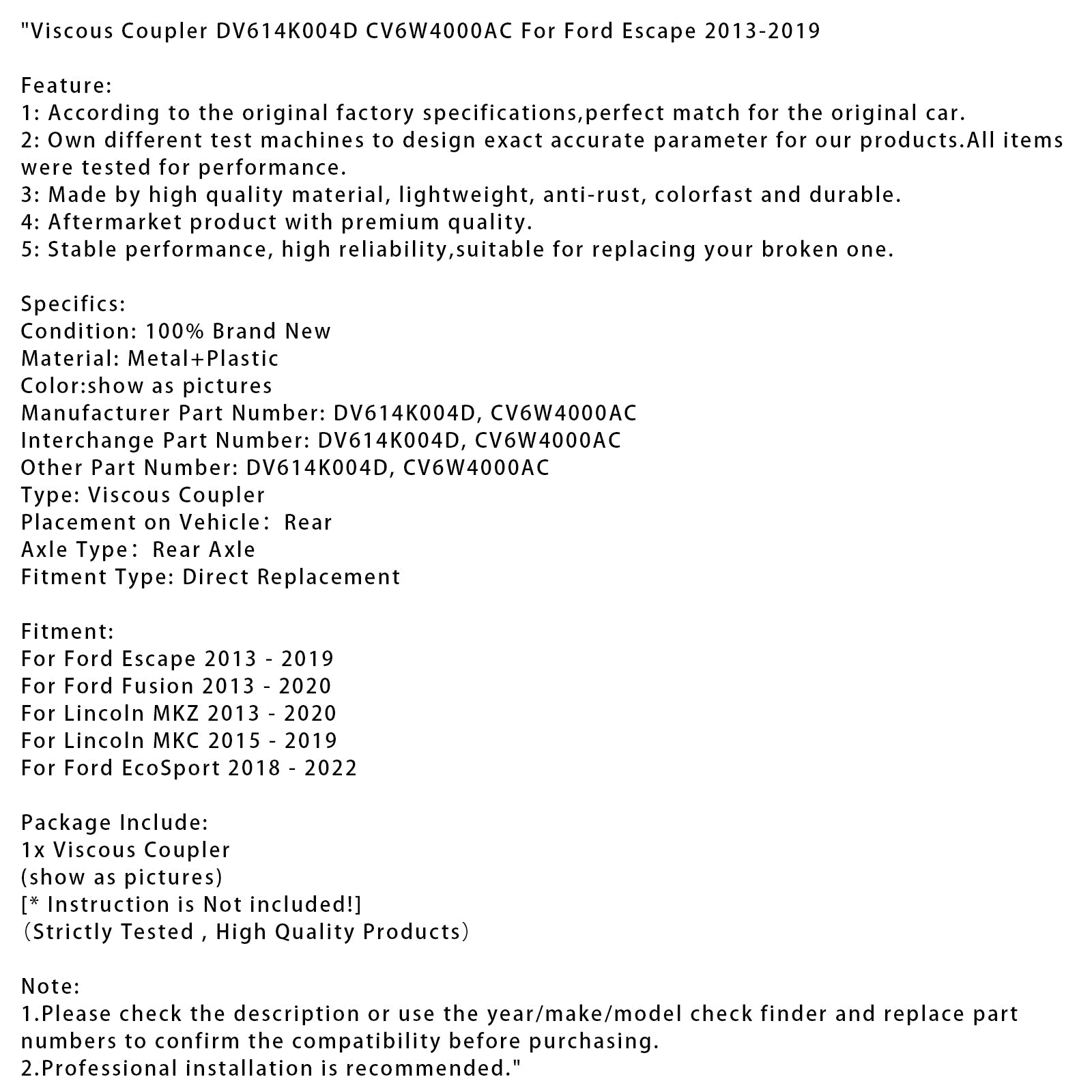 Coupleur visqueux Lincoln MKC 2015-2019 DV614K004D CV6W4000AC