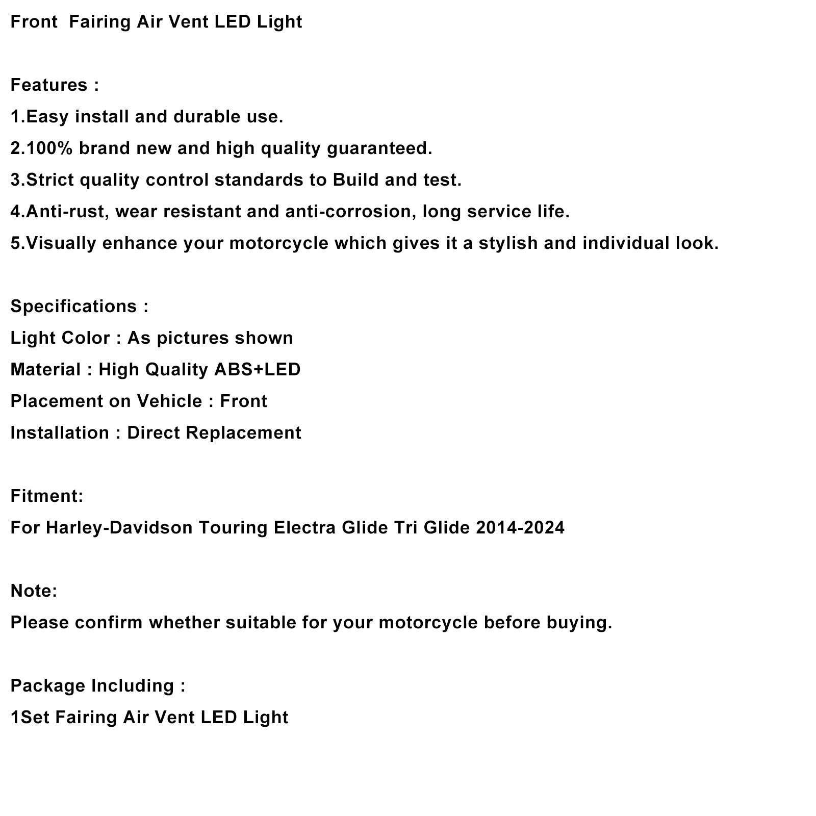 Illuminazione a LED per presa d'aria della carenatura anteriore per Touring Street Glide 2014-2024