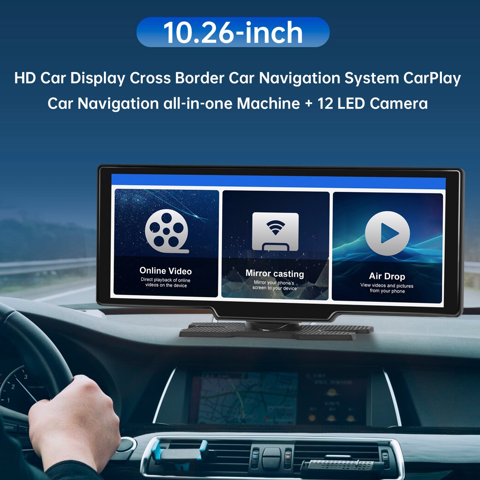 Boordnavigatiesysteem met 10,26 inch HD-scherm, CarPlay en 12 inch LED-camera.