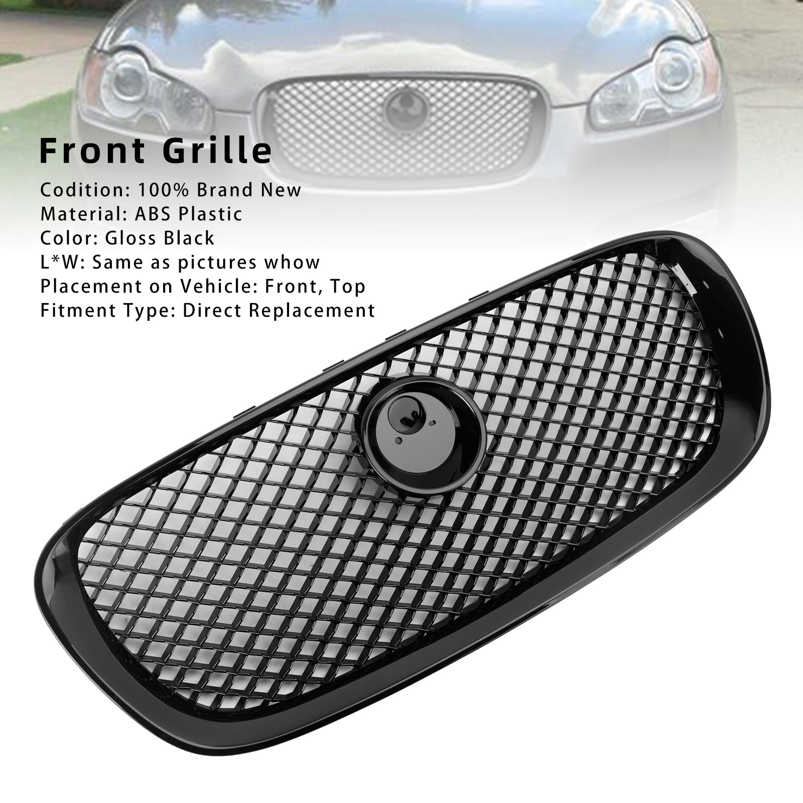 Grille de pare-chocs avant style Jaguar XF XF-R 2008-2011, noir brillant