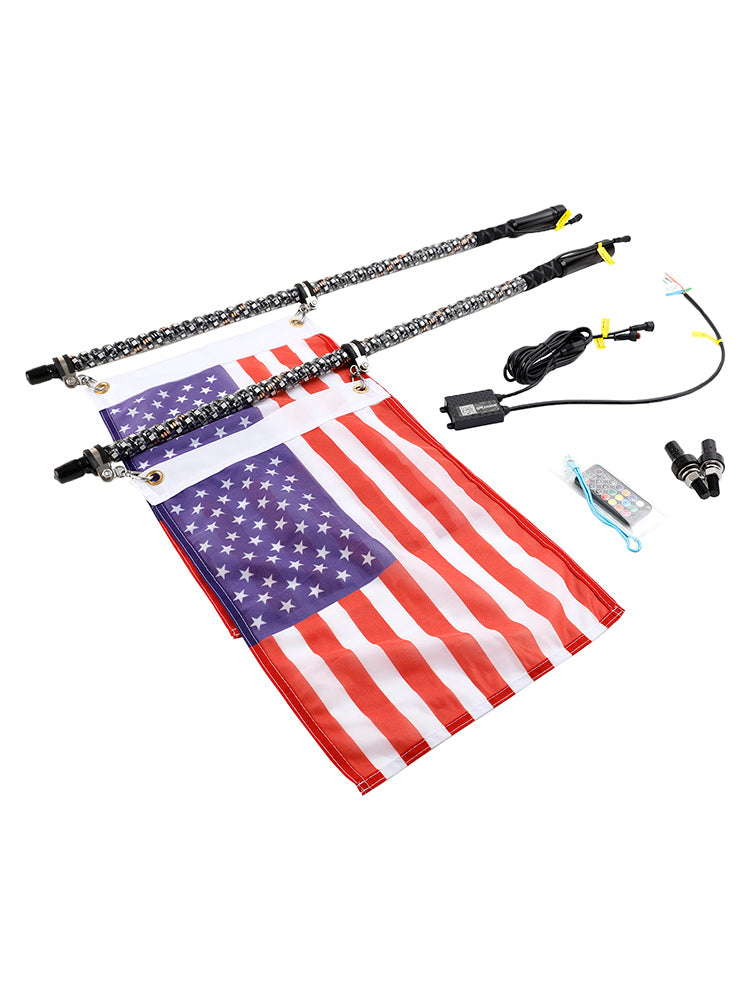 2x 4 pieds  pour Polaris UTV ATV Antenne fouet lumineuse avec application LED RGB  avec télécommande drapeau