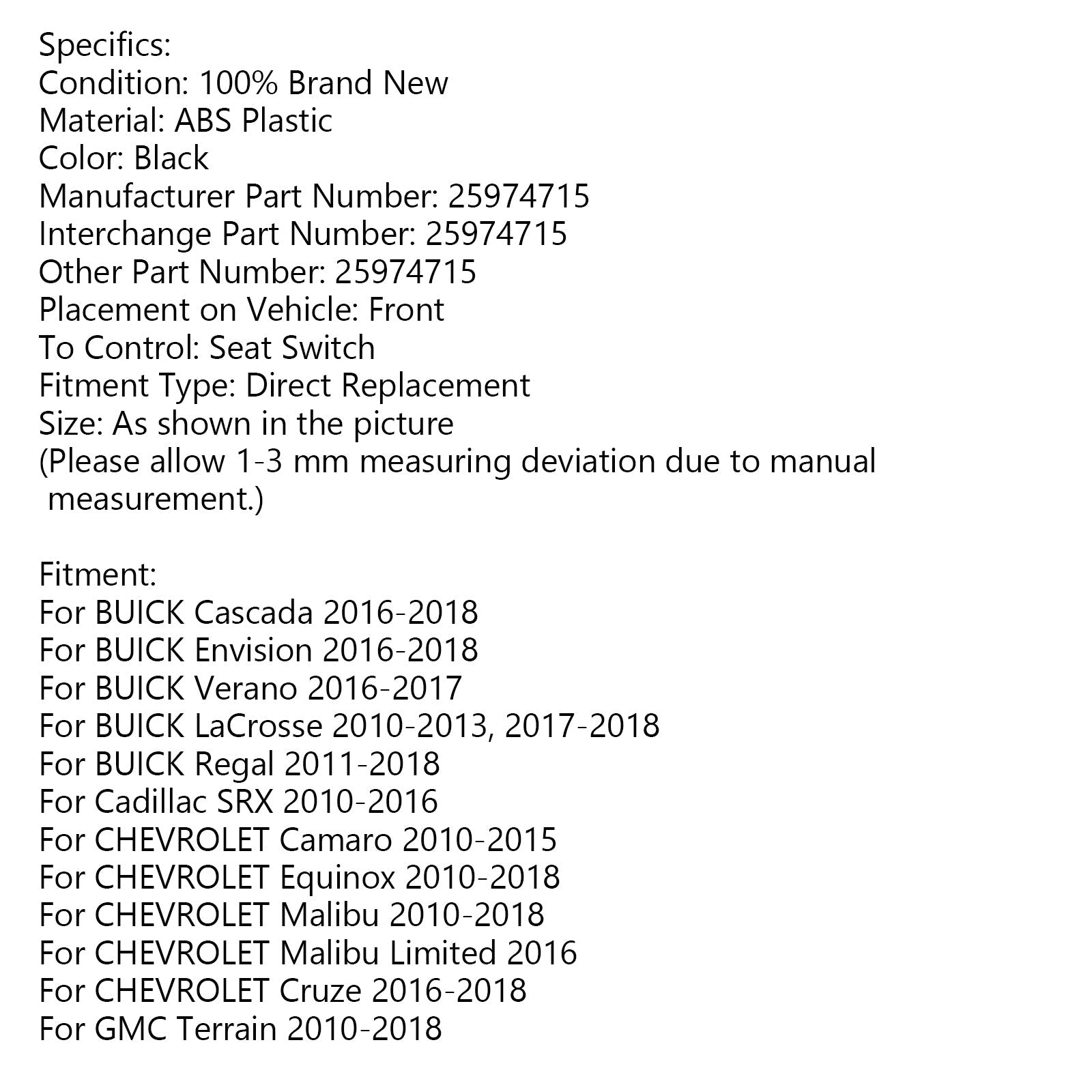Desno -P sprednji sedež za desno -Of -Law električni sedež stikala za Cadillac SRX Buick Chevrolet GMC 25974715 Power