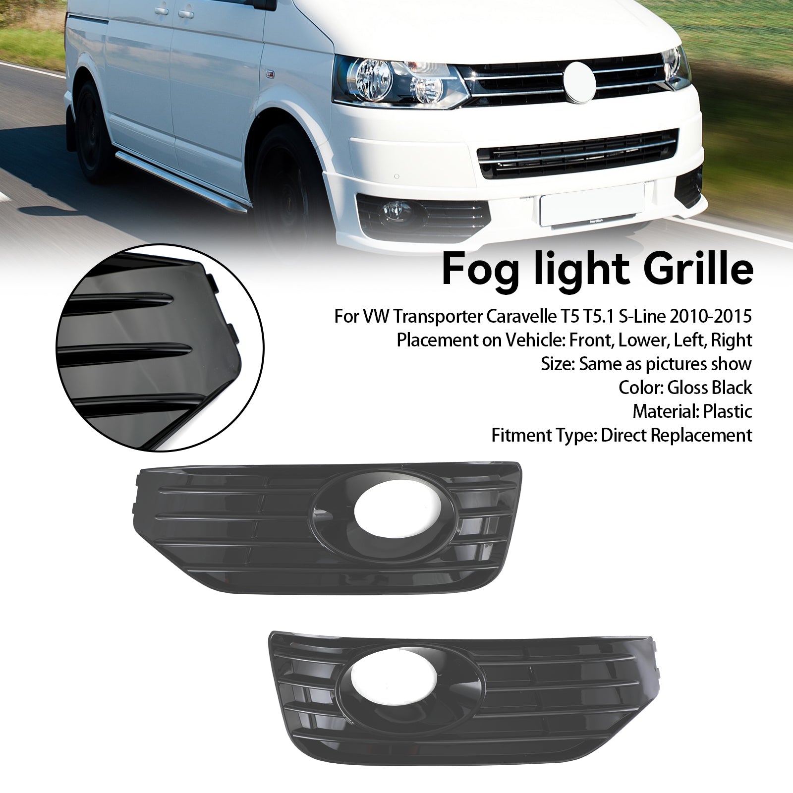 2010-2015 VW T5 T5.1 Gloss Black Fog Lamp Light Cover Insert S-line Grille