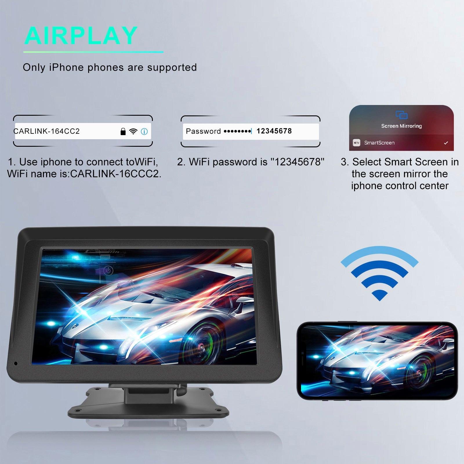 Lecteur multifonctions 7 pouces compatible CarPlay, Apple AirPlay et Android Auto avec caméra de projection