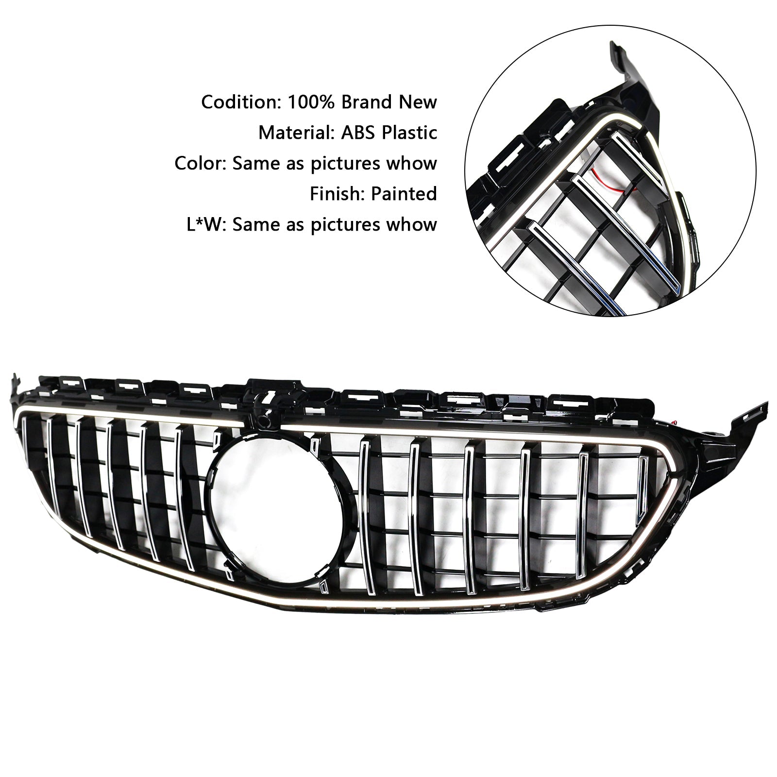 Grille de pare-chocs avant chromée à LED pour Mercedes W205 C250 C300 2015-2021