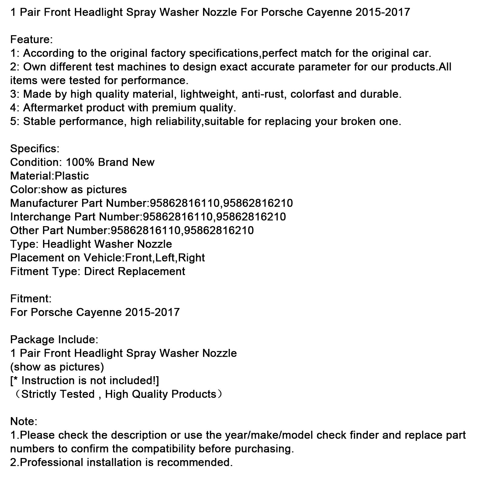 Porsche Cayenne 2015-2017 (1 paire) - Buses de lave-phares avant