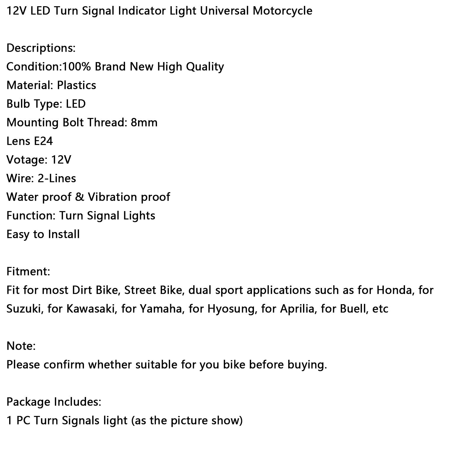 Uniwersalny sygnał skrętu LED 12 V 8 mm dla motocykla Kawasaki