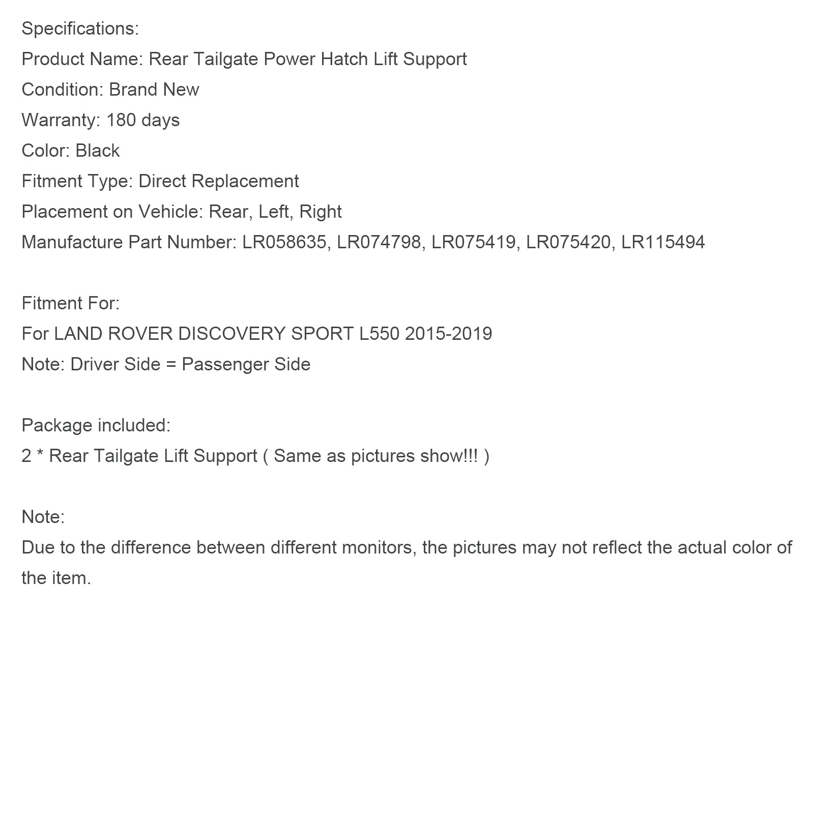 Vérin de hayon électrique (2 pièces) pour Land Rover Discovery Sport (2015-2019) - Références : LR075420, LR058635, LR074798