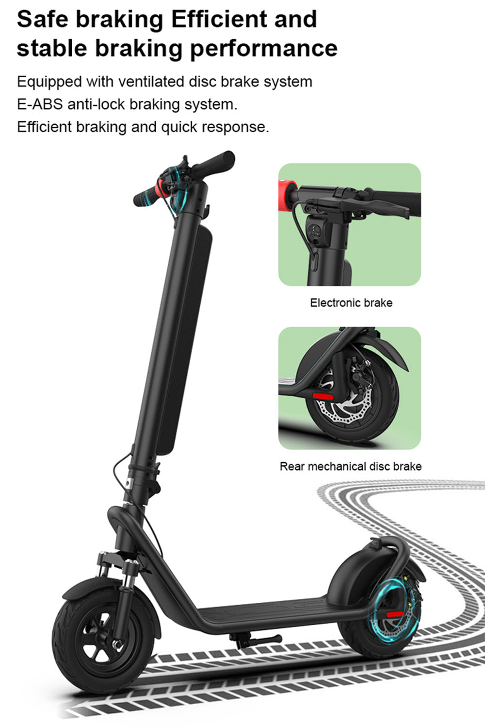 Scooter elettrico pieghevole da 10 pollici con trazione posteriore in lega di alluminio ammortizzante per adulti