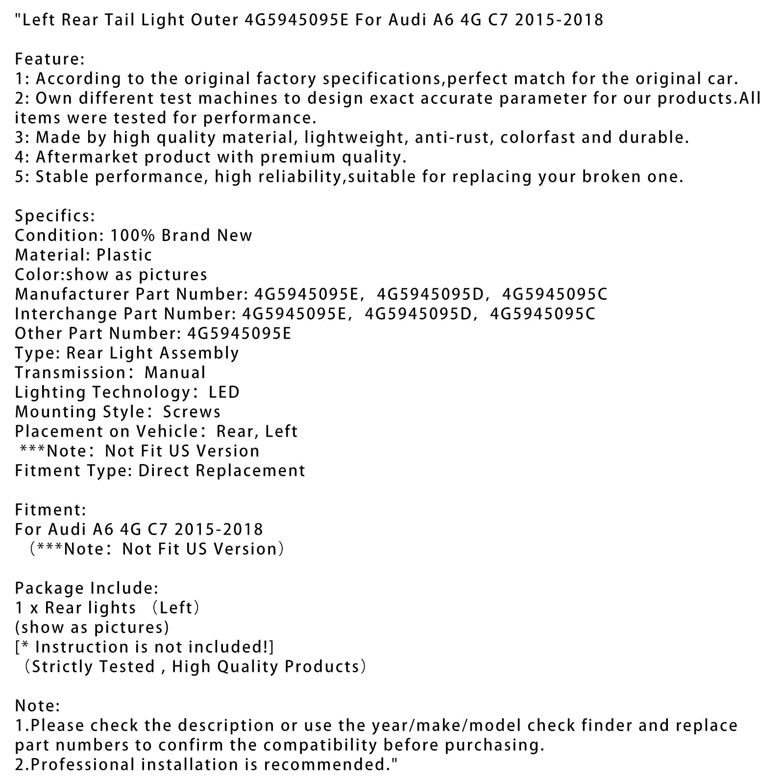 Exterior trasero Audi A6 4G C7 2015-2018 4G5945095E