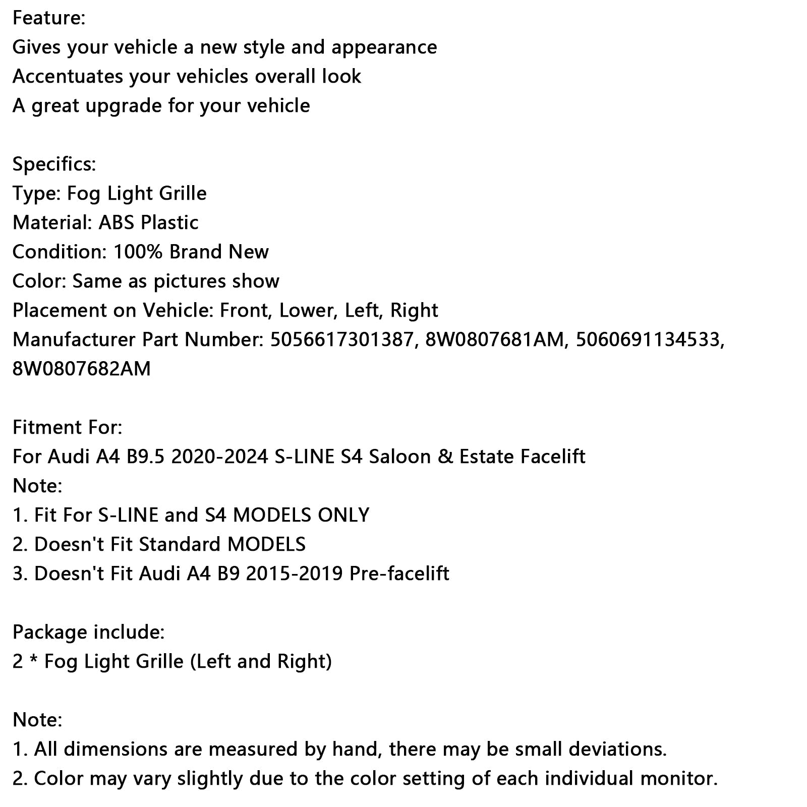 Grille de protection inférieure antibrouillard argentée pour pare-chocs avant Audi A4 B9.5 S-Line 2020-2024