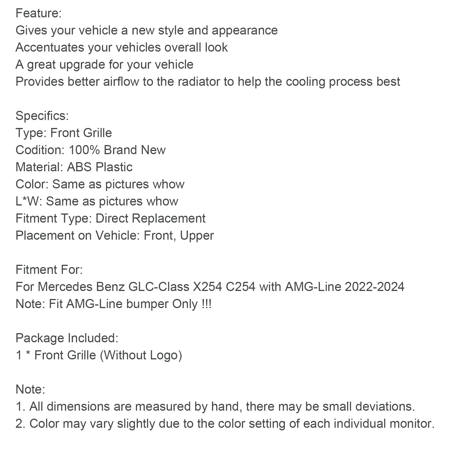 Grille de calandre supérieure du pare-chocs avant Mercedes GLC X254 C254 2022-2024 AMG-Line