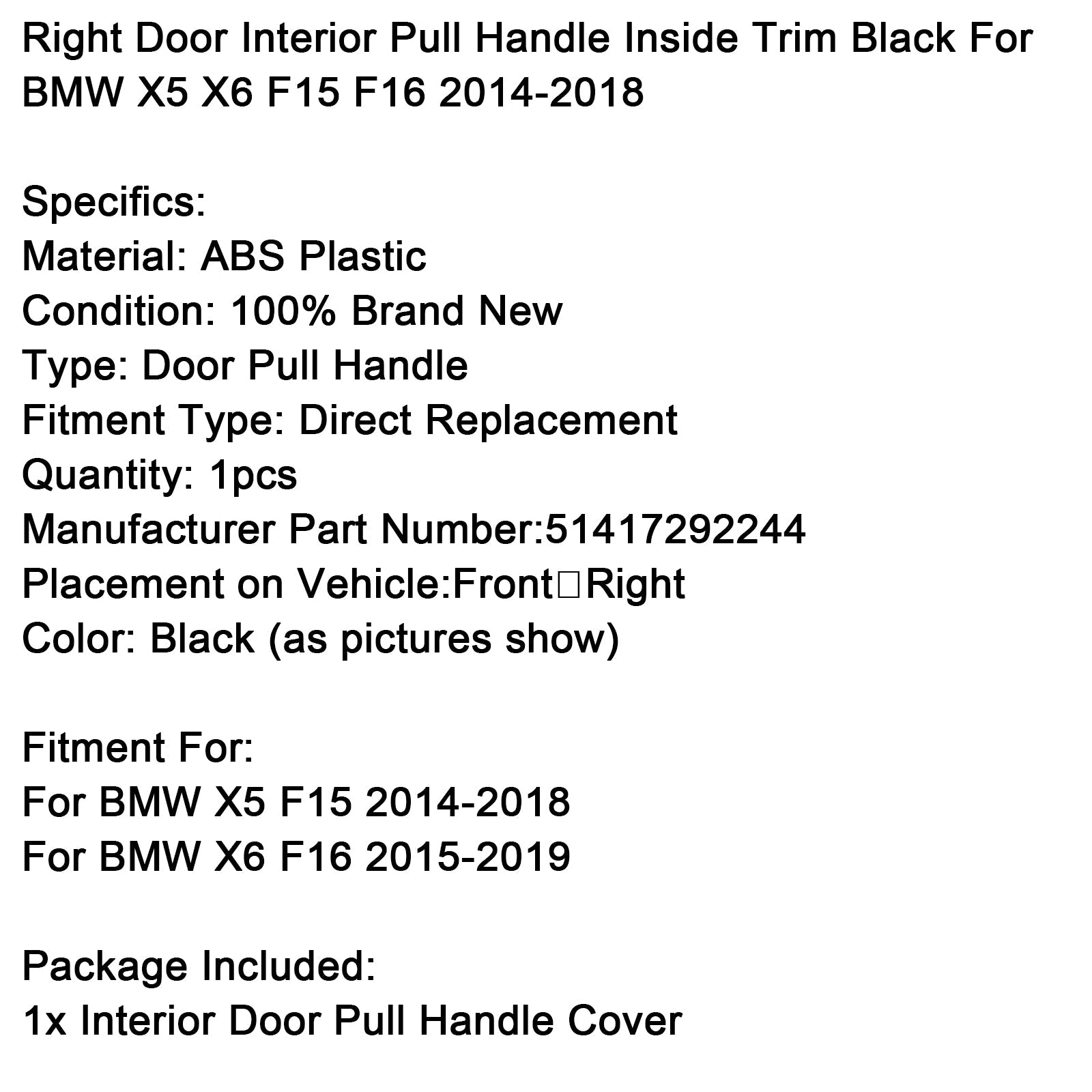 Maniglia per porta interna destra per BMW X5 X6 F15 F16 2014-2018
