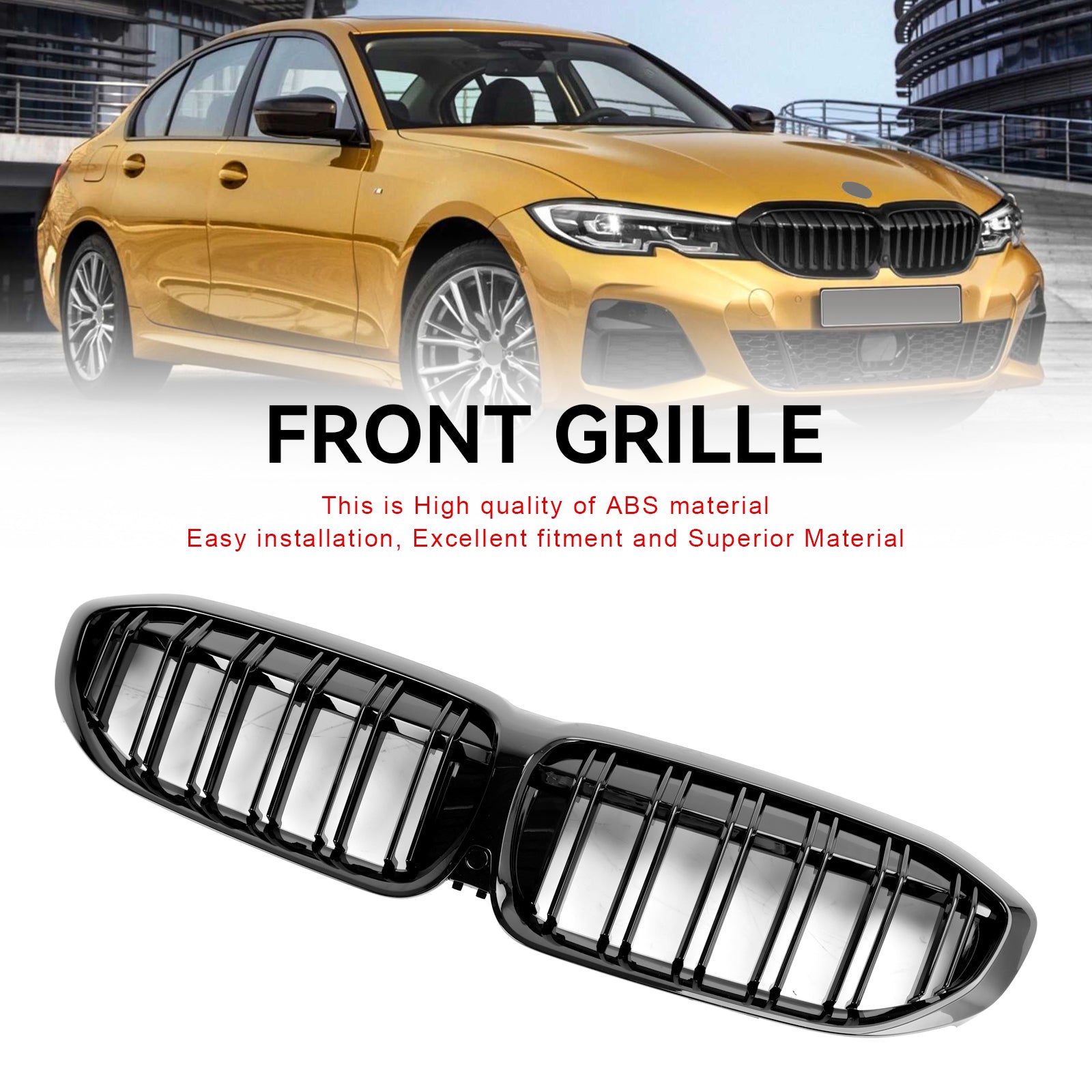 Black Dual Slat Kidney Grille Grill 51138072085 Pour BMW 3 Series G20 2019-2022