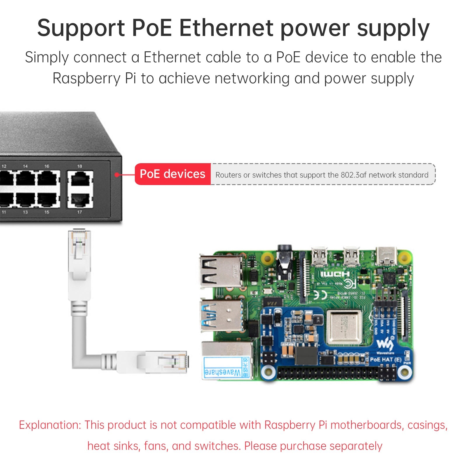 Carte d'extension d'alimentation Ethernet PoE pour Raspberry Pi 4B/3B+