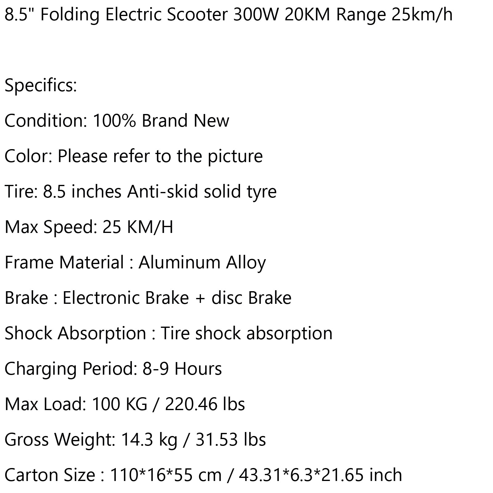 Trottinette Électrique 350W 8,5", Autonomie 35 km, 30 km/h, Double Frein et Pneus Pleins