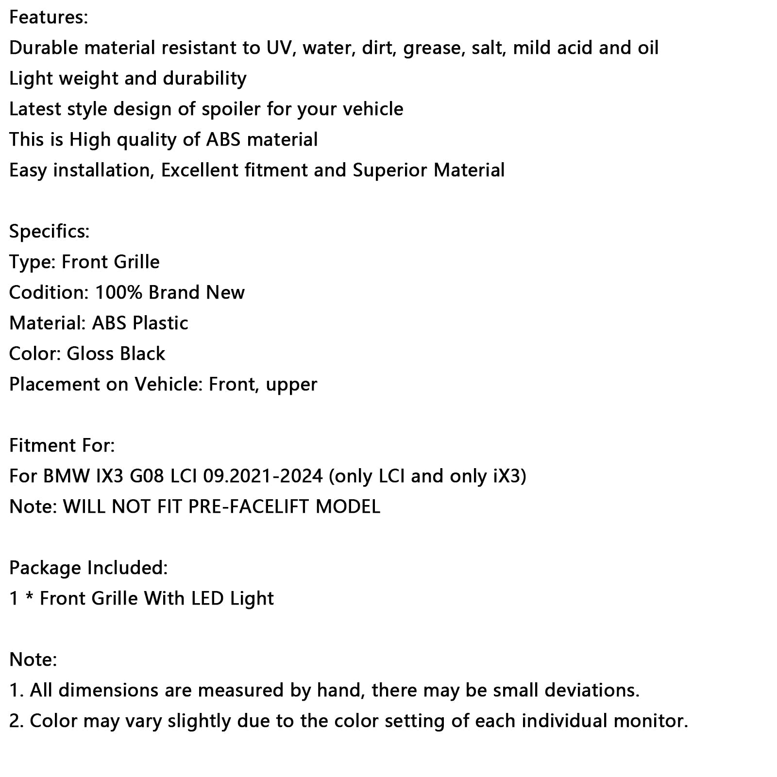 Grille de calandre avant noire brillante à double lamelles pour BMW IX3 G08 LCI 2022-2024