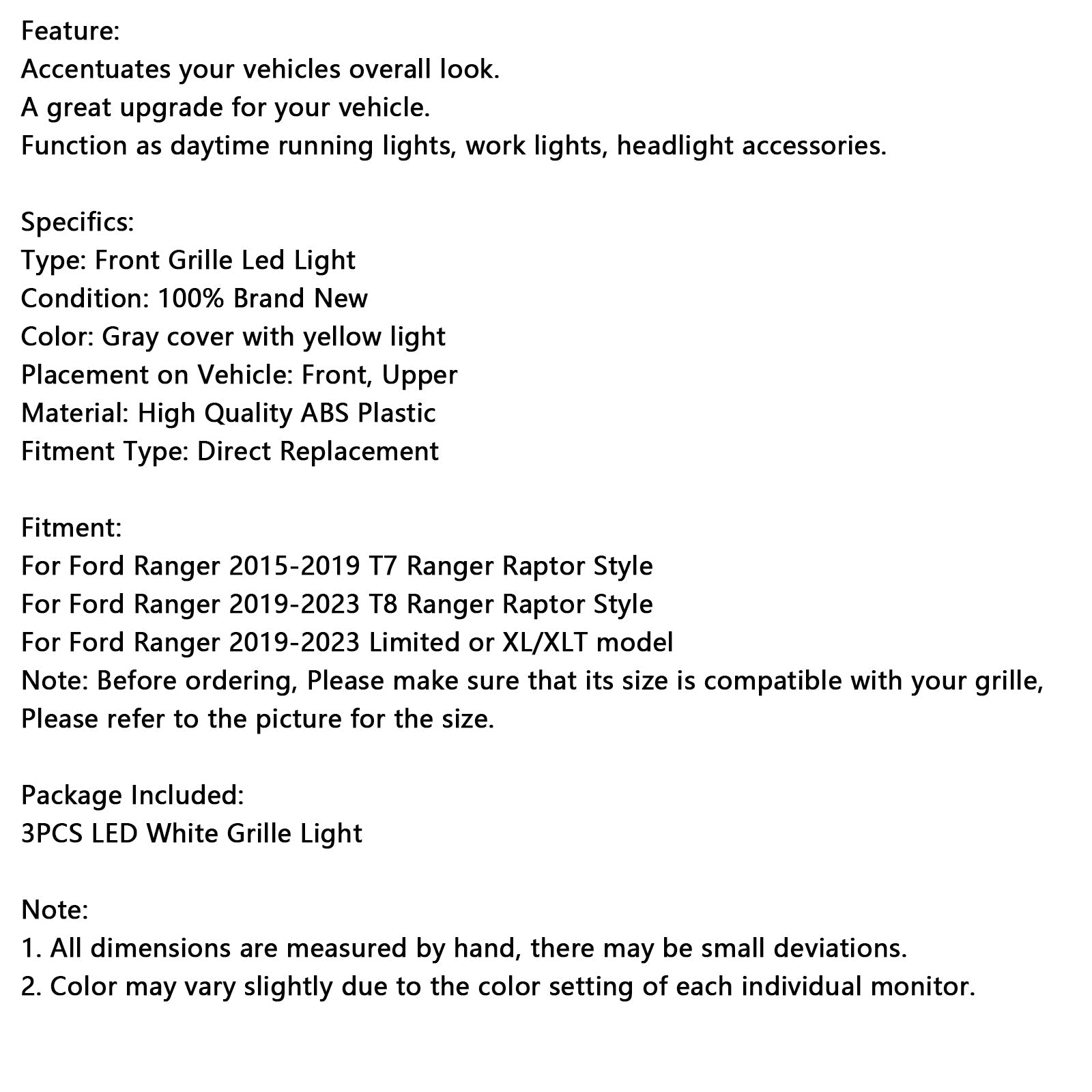 Sprednji odbijač rešetka z LED osvetlitvijo za Ford Ranger 2015-2023 T7 T8