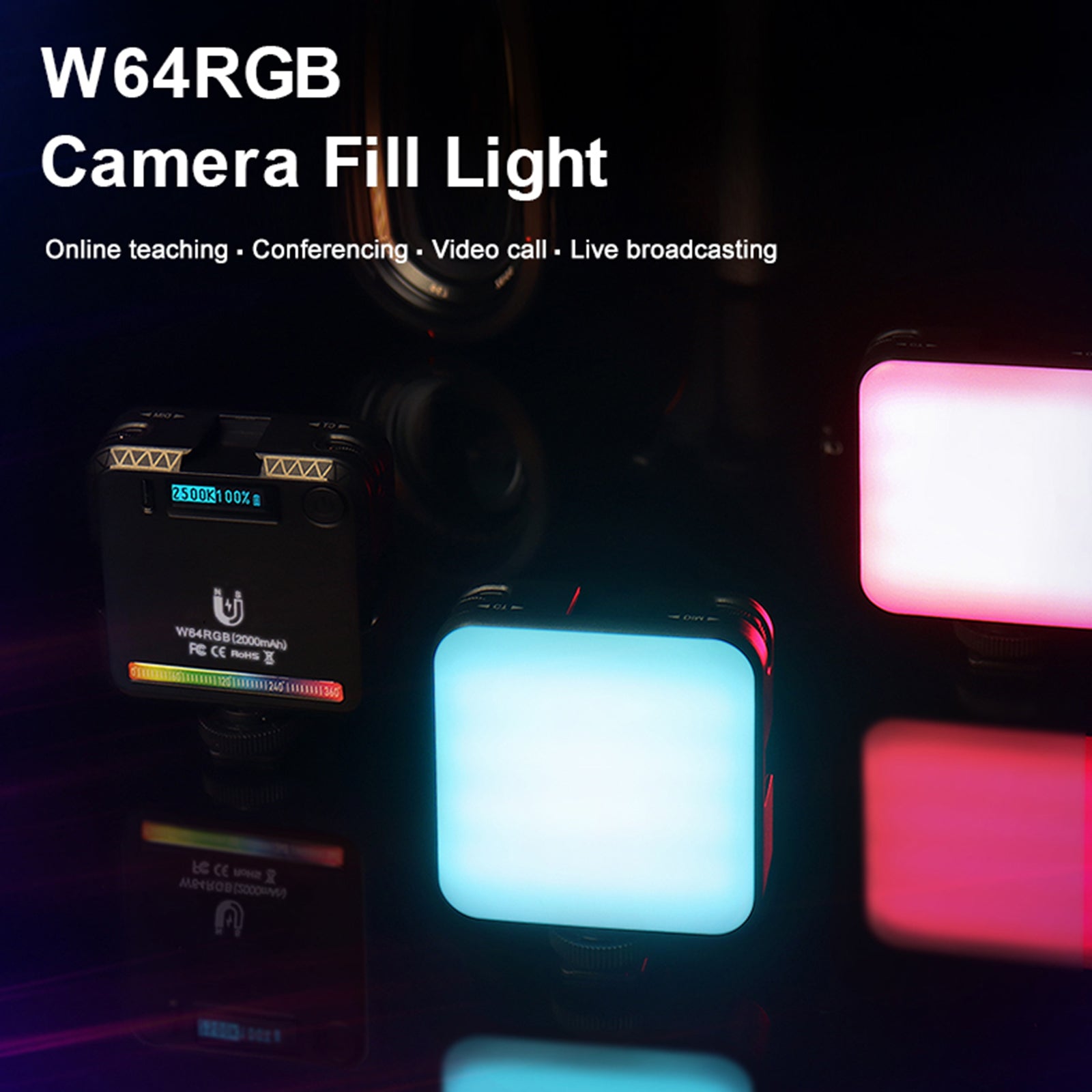 Lumière de remplissage de lumière vidéo LED W64 RVB pour caméra vidéo, téléphone portable, beauté en direct, extérieur