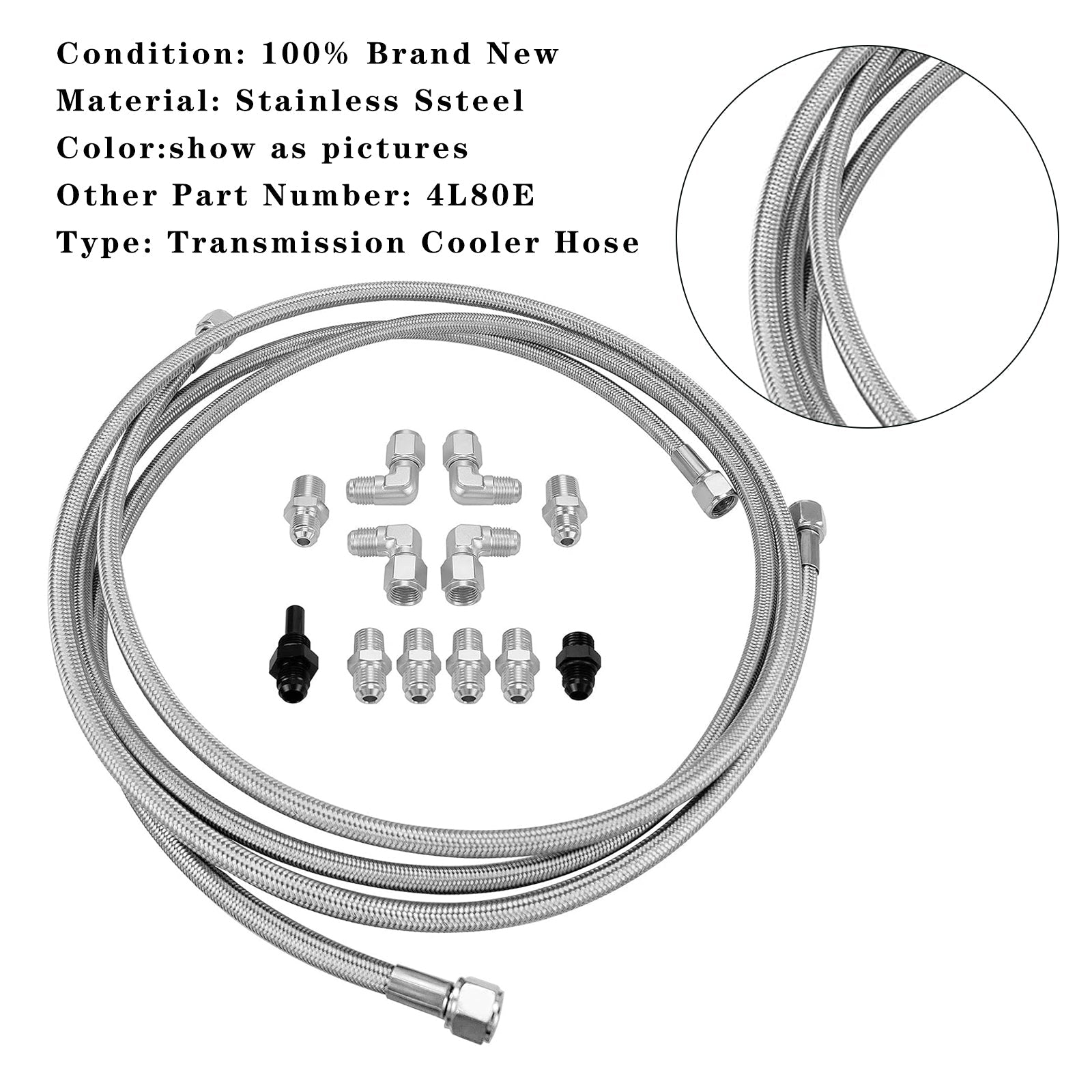 Tuyau de refroidissement de transmission tressé en acier inoxydable de 70 po pour turbo 700R4-4L60-4L60E - 4L65E