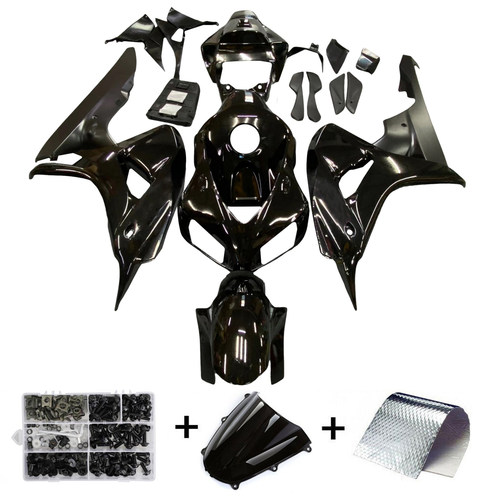 Kit de carénage complet en ABS injecté Noir Brillant pour Honda CBR1000RR 2006-2007