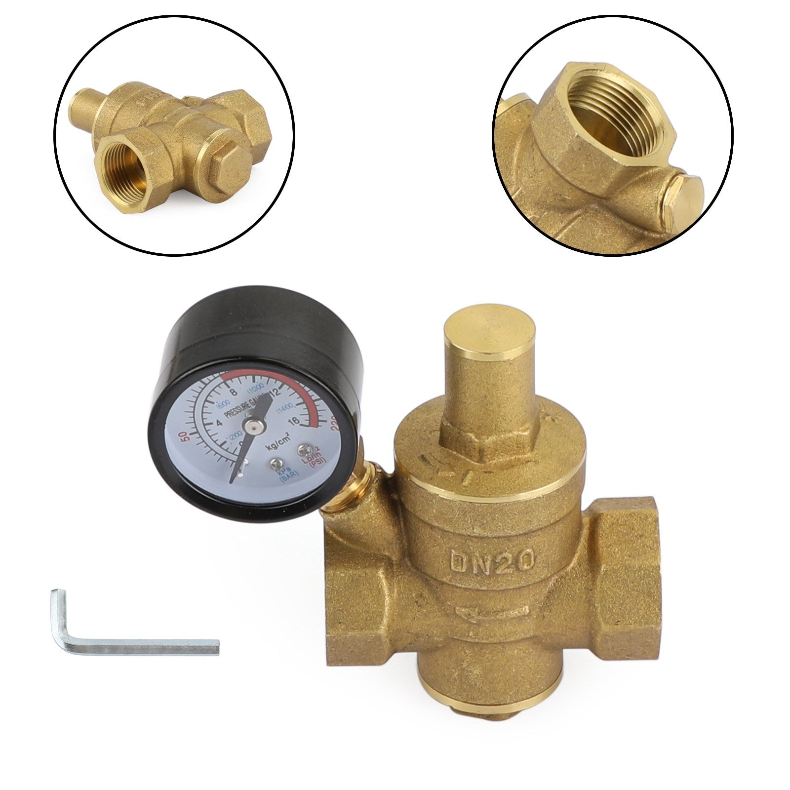 DN20 NPT 3/4" Réglable Laiton Eau Régulateur De Pression Réducteur Avec Jauge