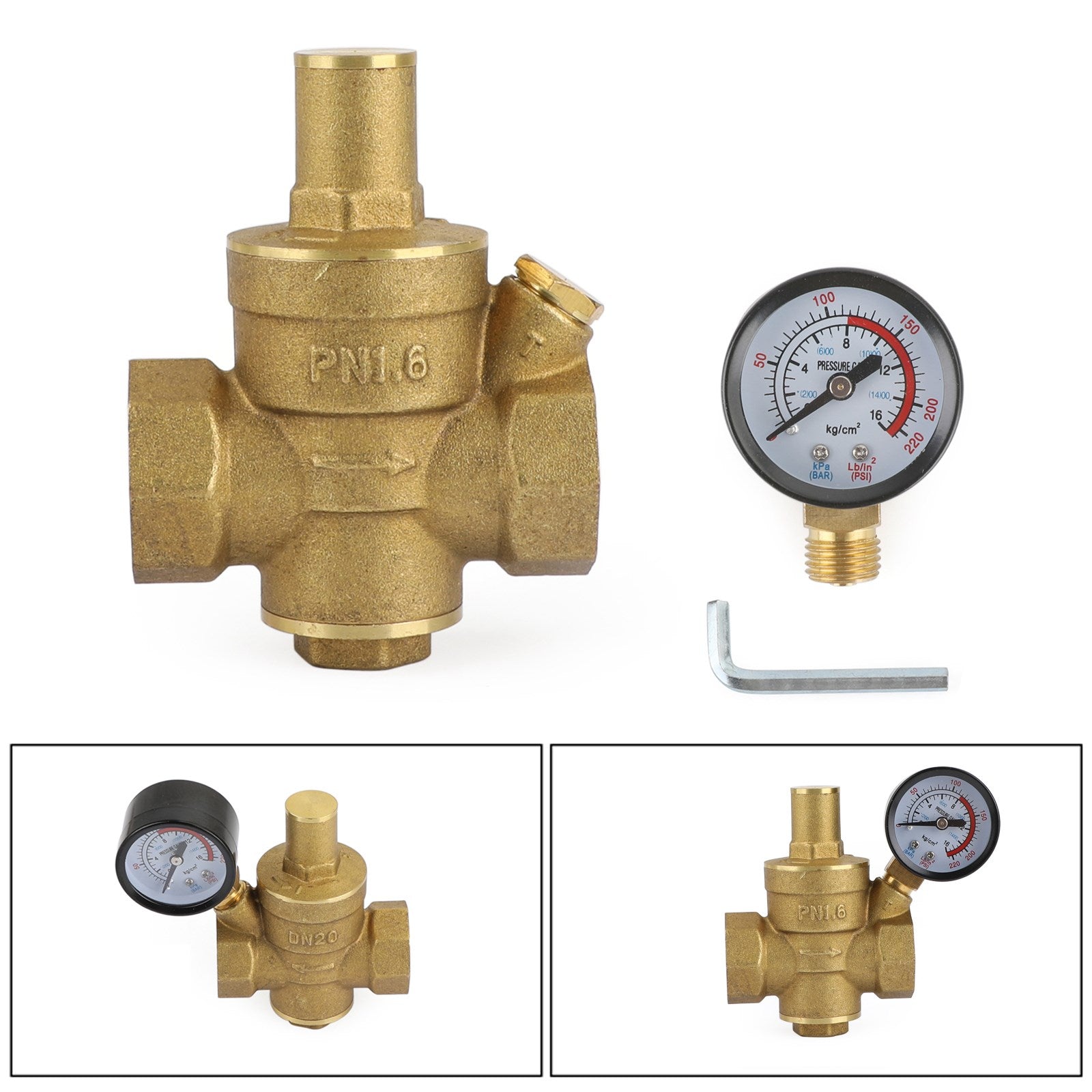 DN20 NPT 3/4" Réglable Laiton Eau Régulateur De Pression Réducteur Avec Jauge