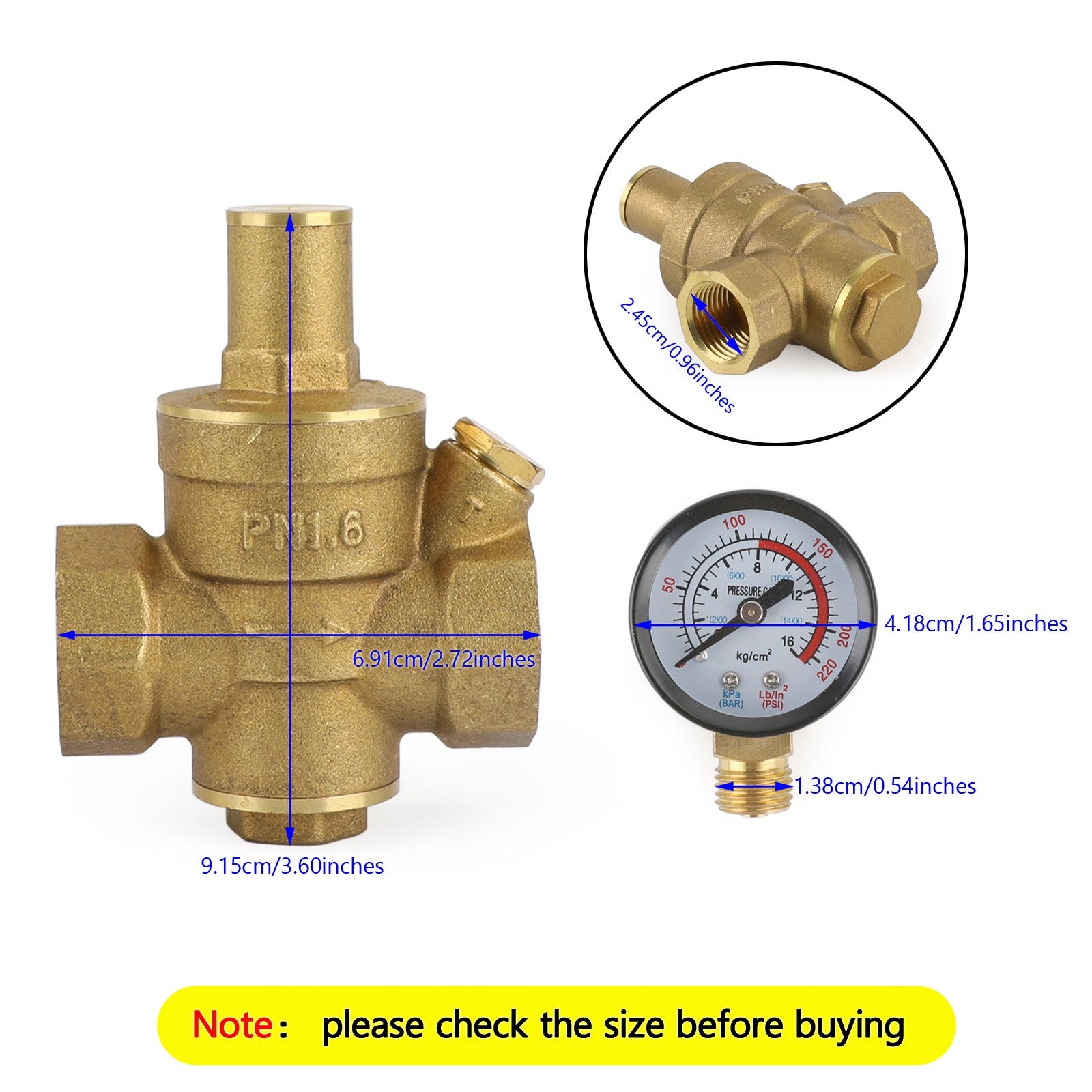 DN20 NPT 3/4" Réglable Laiton Eau Régulateur De Pression Réducteur Avec Jauge