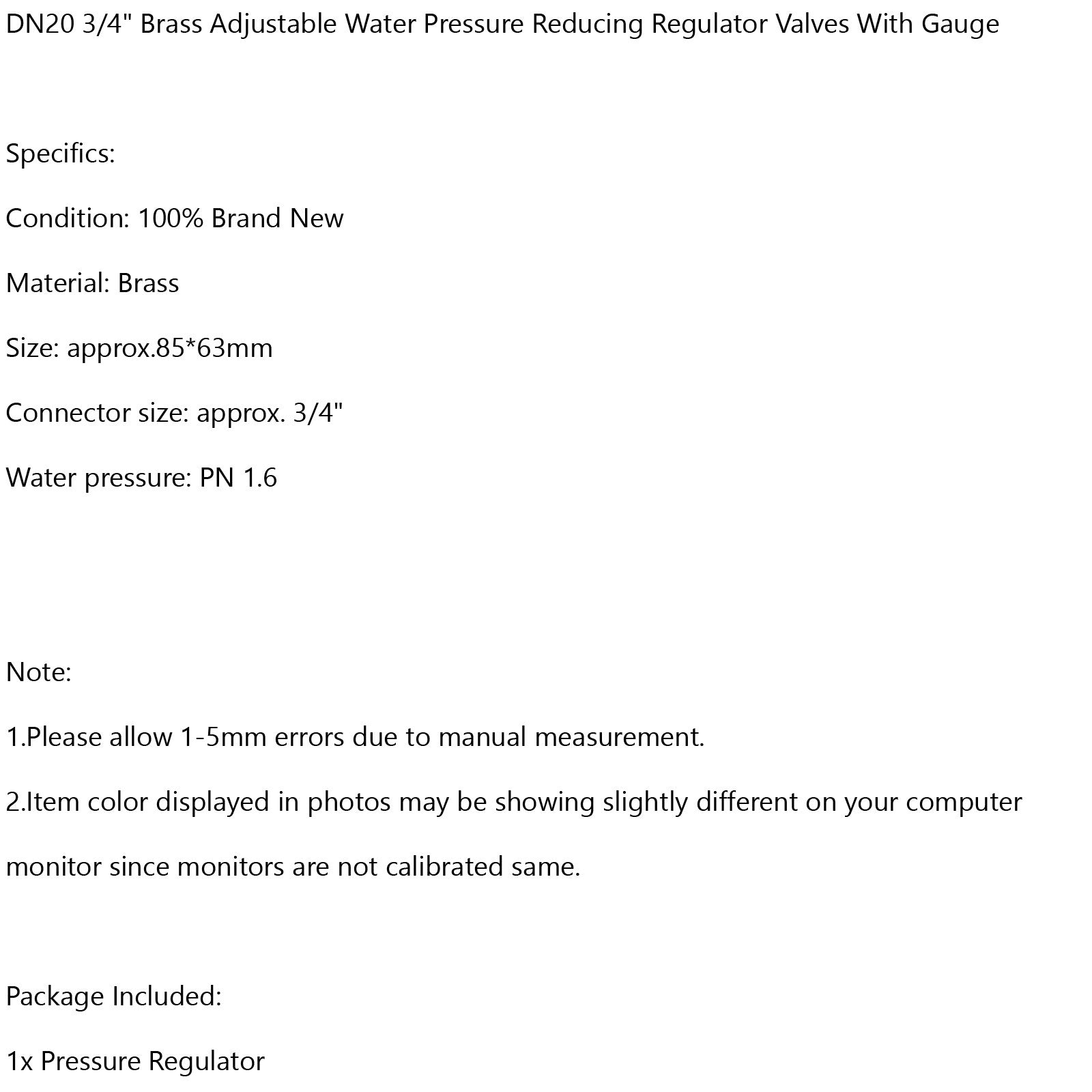 DN20 NPT 3/4" Réglable Laiton Eau Régulateur De Pression Réducteur Avec Jauge