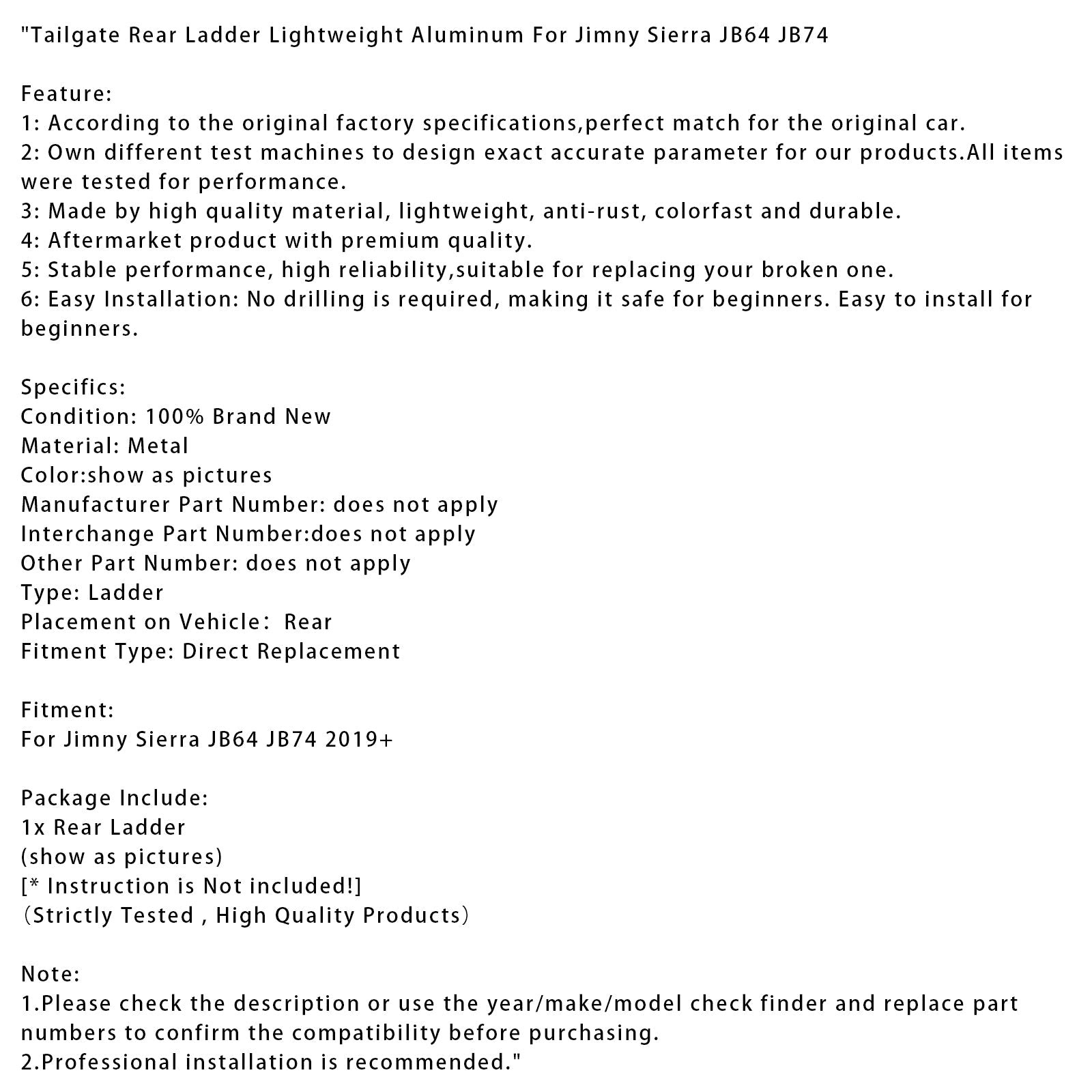 Lekka aluminiowa drabinka tylna do Jimny Sierra JB64 JB74 (od 2019 r.)