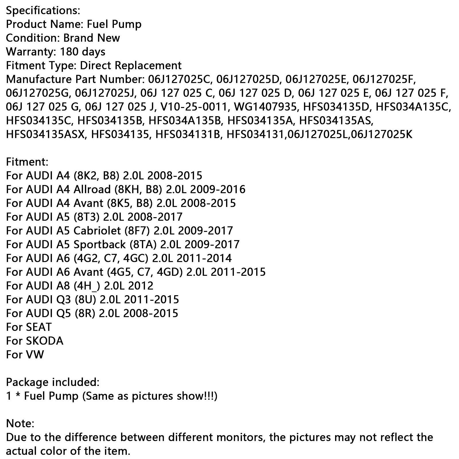 Bomba de combustible de alta presión 06J127025E para Audi A4 (8K2, B8) 2.0L 2008-2015