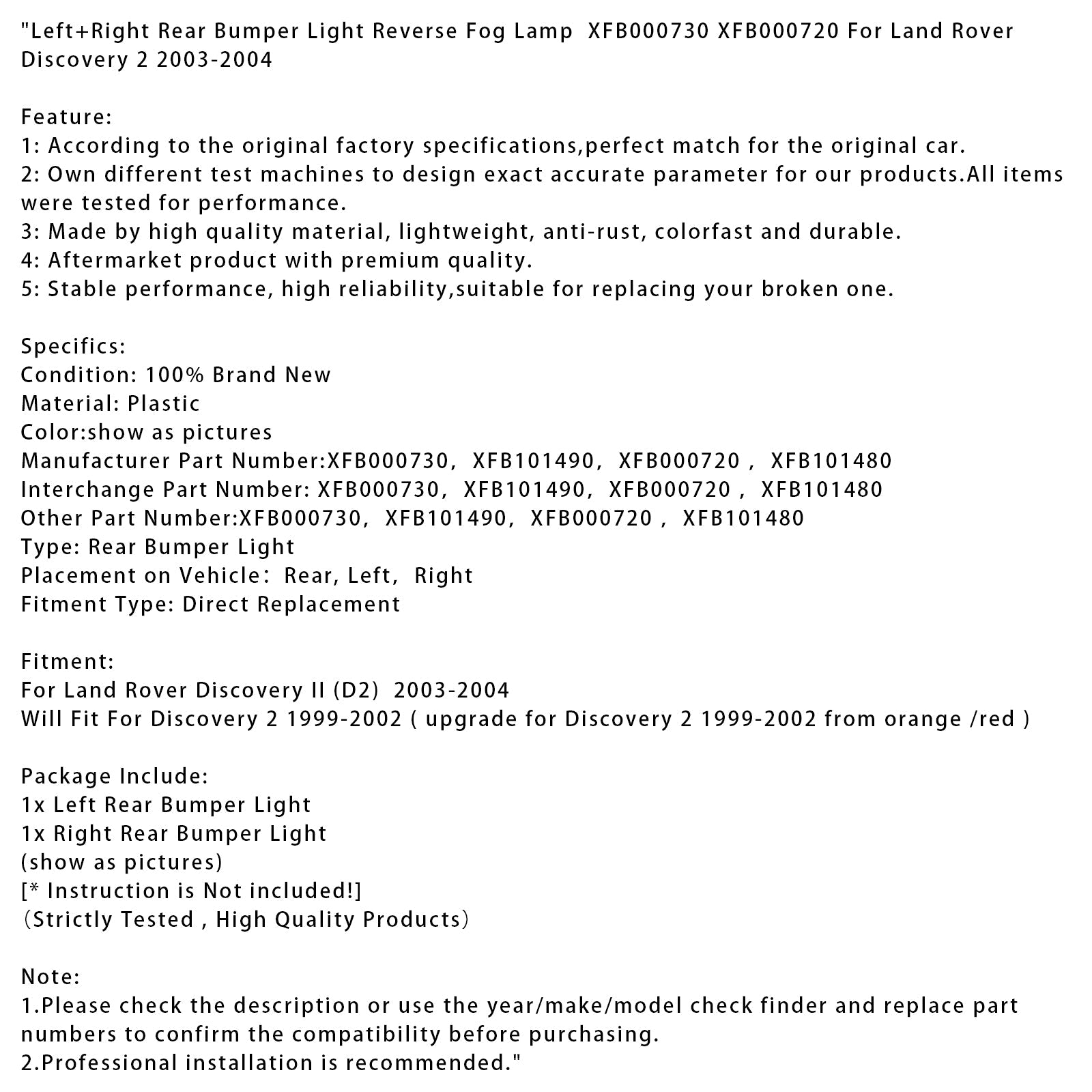 Fendinebbia posteriori sinistro e destro per Land Rover Discovery 2 (2003-2004)