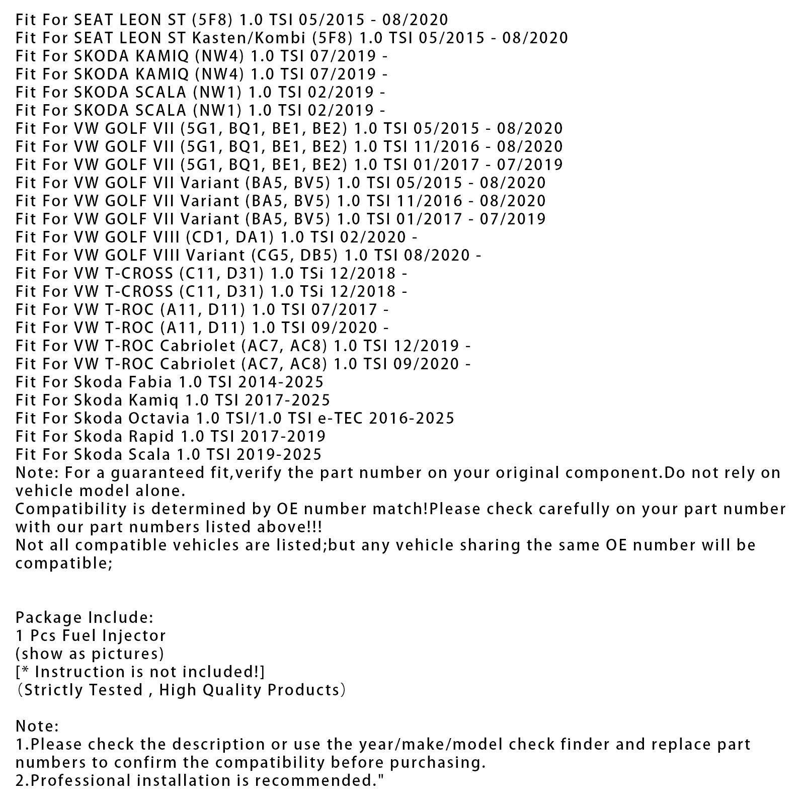 1x polttoainesuutin Audi VW SKODA Rapid Octavia Fabia 1.0 TSI 04E906036AL