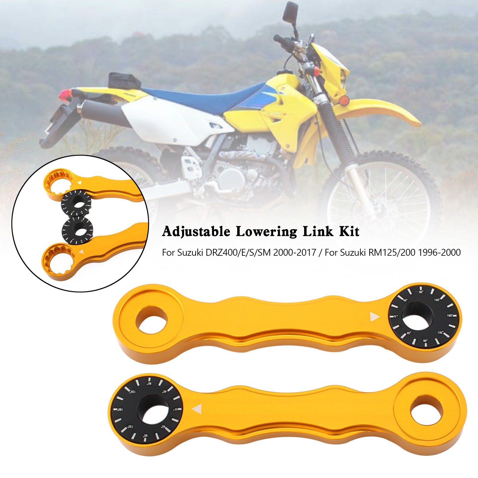 Kit de enlace de descenso ajustable para Suzuki DRZ400/E/S/SM 00-17 RM125/200 96-00