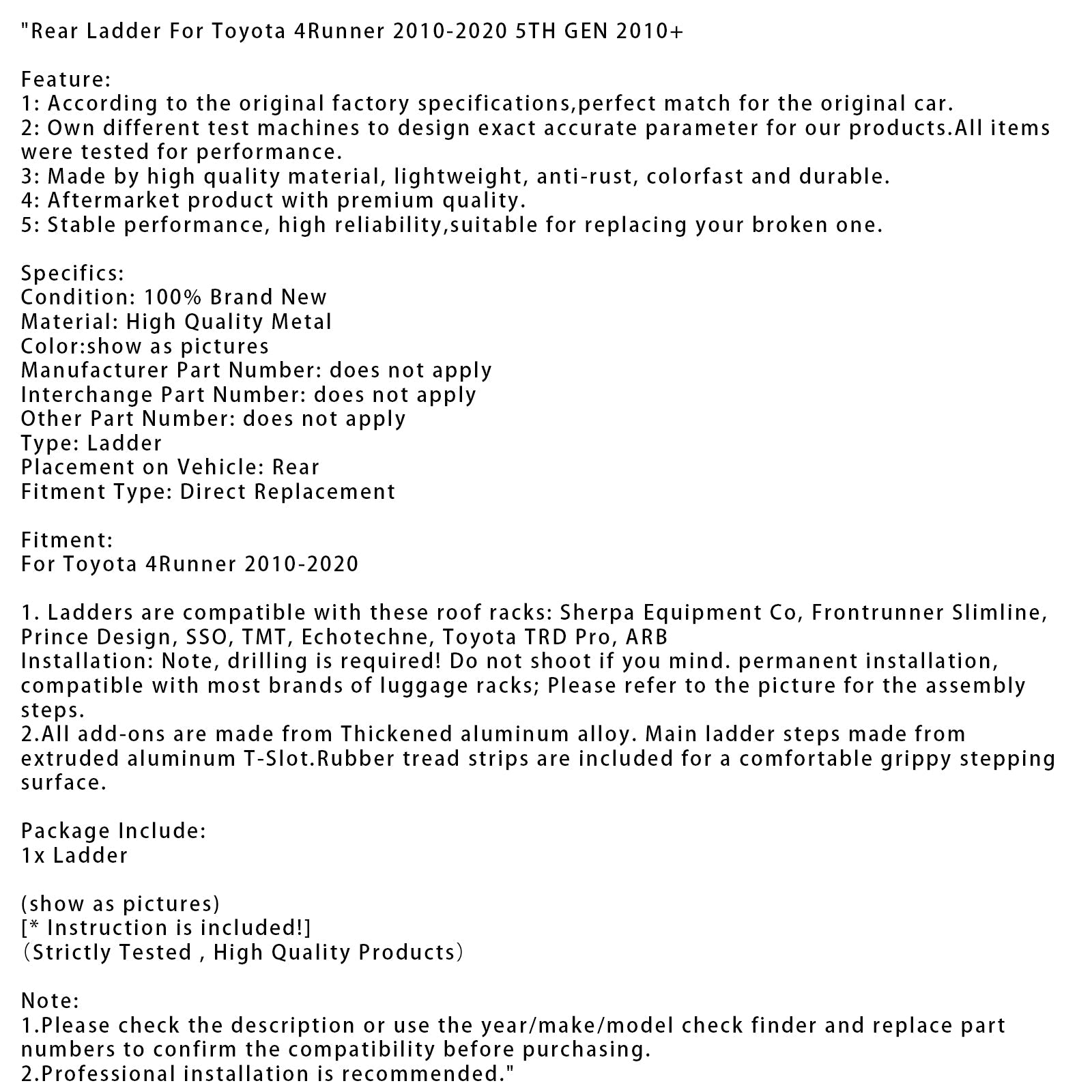 Achterklepladder voor Toyota 4Runner 2010-2020 5e generatie 2010+