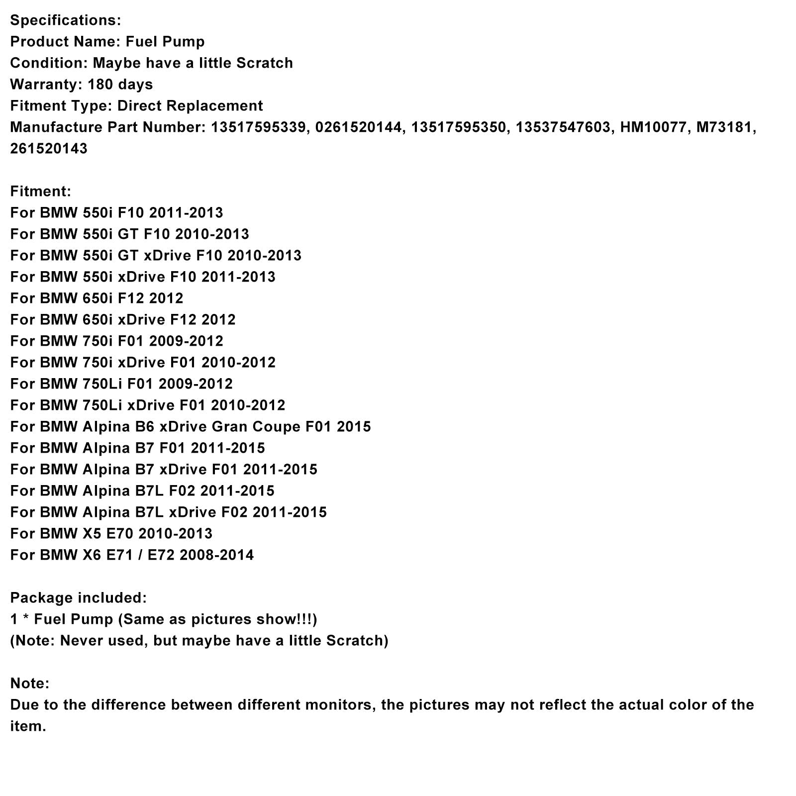 Pompa carburante ad alta pressione per BMW 750i xDrive F01 (2010-2012) - Codice articolo : 13517595339 0261520144