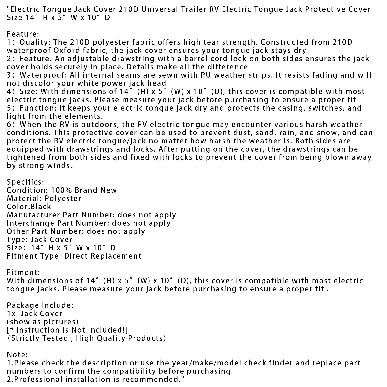 Housse de protection universelle 210D pour cric électrique de remorque et de camping-car