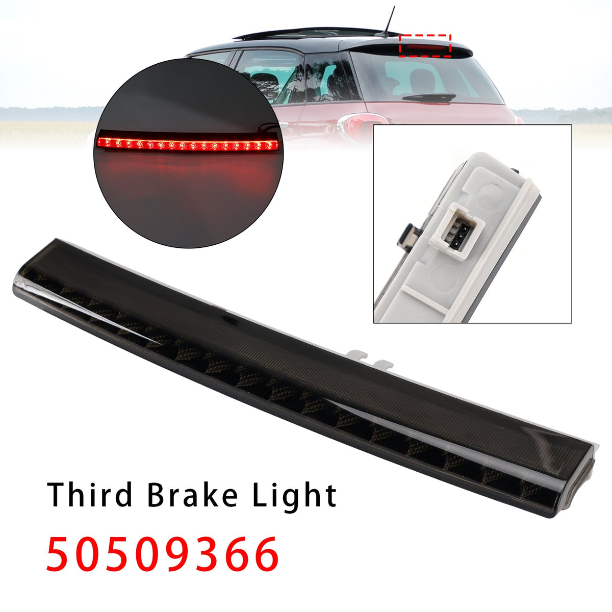 Troisième feu stop arrière central noir pour Alfa Romeo Giulietta et Fiat 500L (2012-2018)