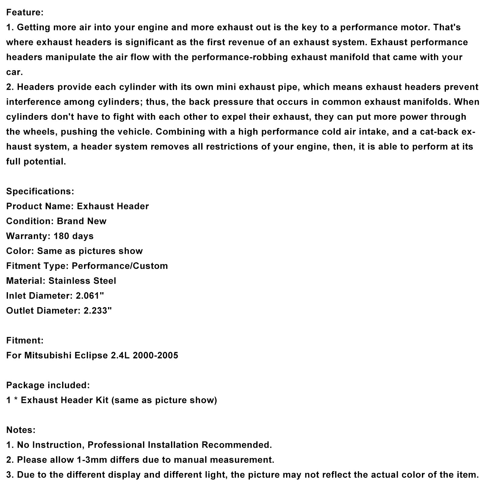 Kolekcjoner&Układ wydechowy ze stali nierdzewnej do Mitsubishi Eclipse 2.4L 2000-2005
