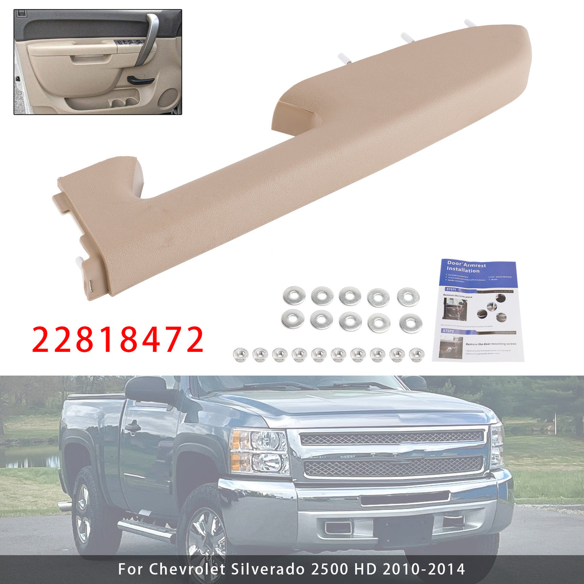 Reparatursatz für Armlehne vorne rechts, kompatibel mit Chevy Silverado 1500 2500HD 2010–2014, Farbe Beige