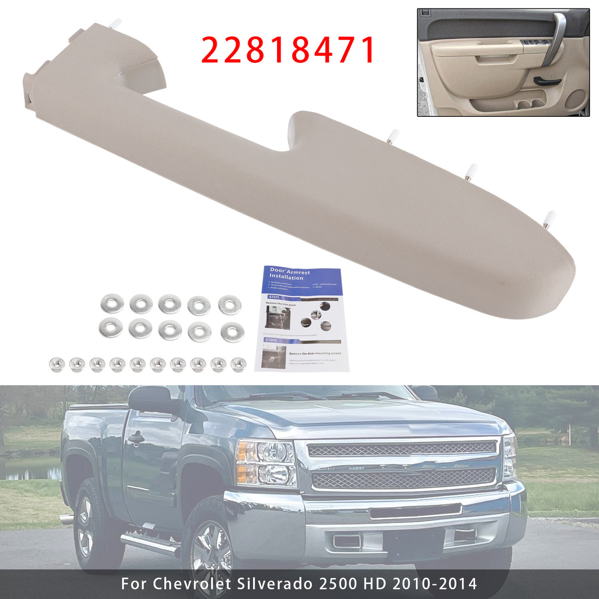 Kit de réparation d'accoudoir avant droit pour Chevy Silverado 1500 2500HD 2010-2014 (gris)