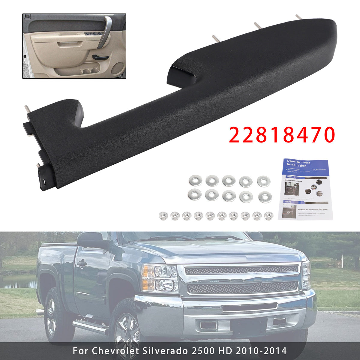 Kit de réparation d'accoudoir avant droit pour Chevy Silverado 1500 2500HD 3500HD 10-14 Noir