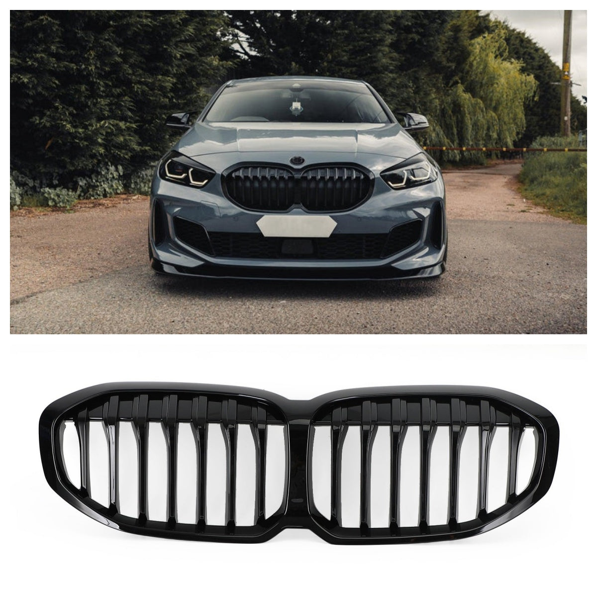 Griglia del cofano di ricambio anteriore nera lucida per BMW F40 Serie 1 2019-2021 Generico