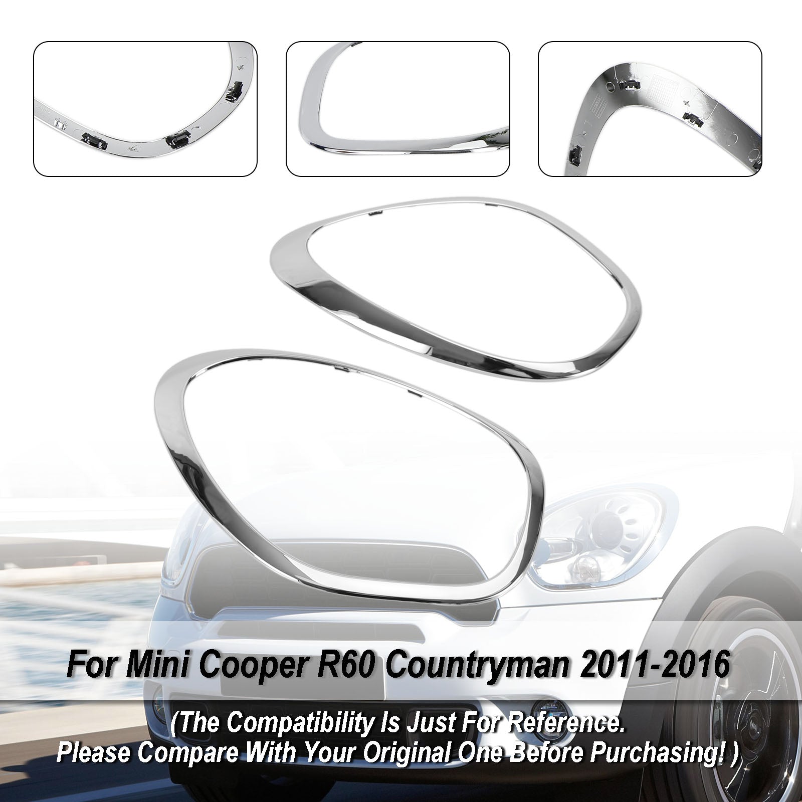 2x Juego Chrome Chrome Baguettes delantero a la izquierda/derecha para Mini Countryman R60 | 100% nuevo | Reemplazo directo OEM 51139801573 51139801574