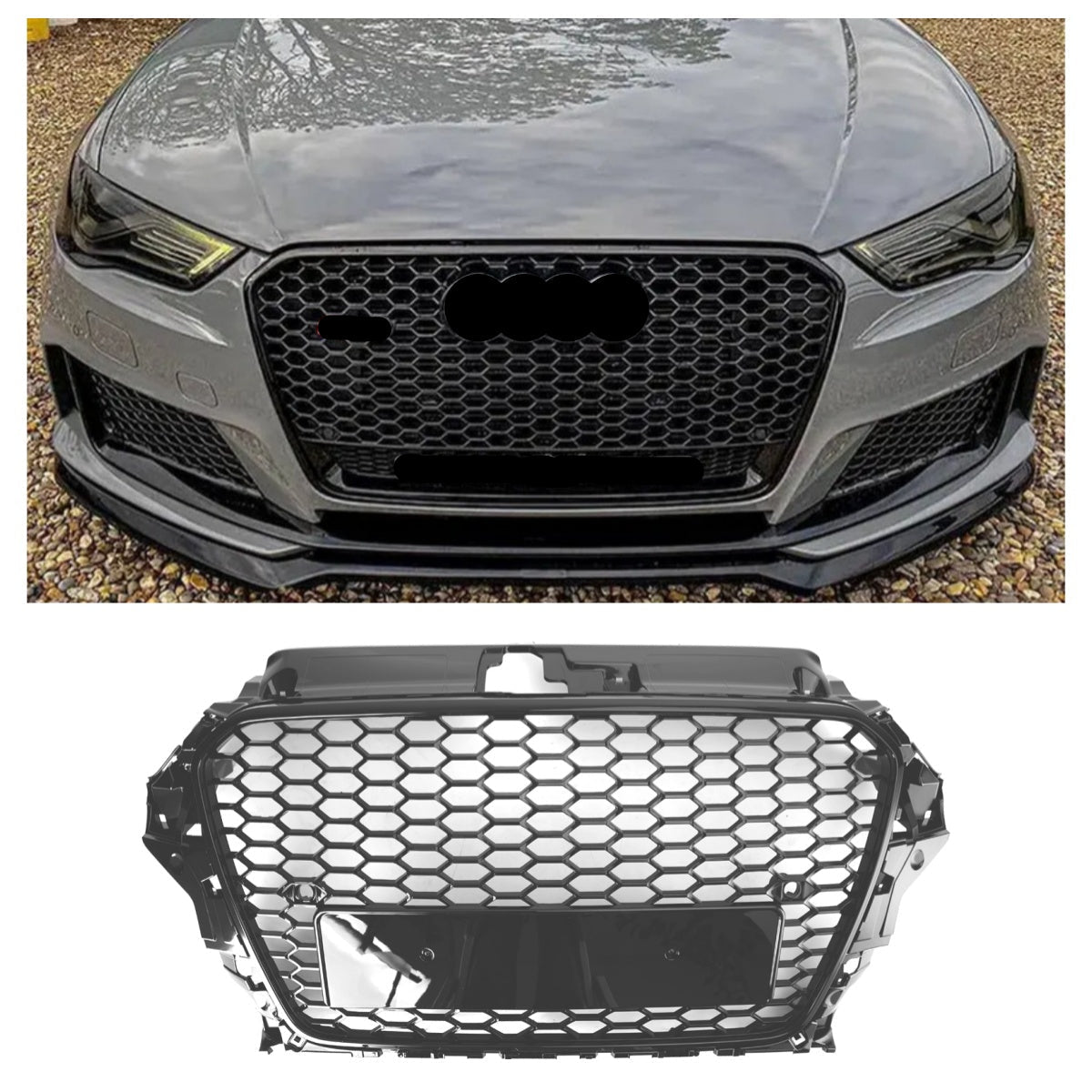 Audi A3 S3 2013-2016 RS3 Style Przednia maska ​​Kratka zderzaka o strukturze plastra miodu Czarna