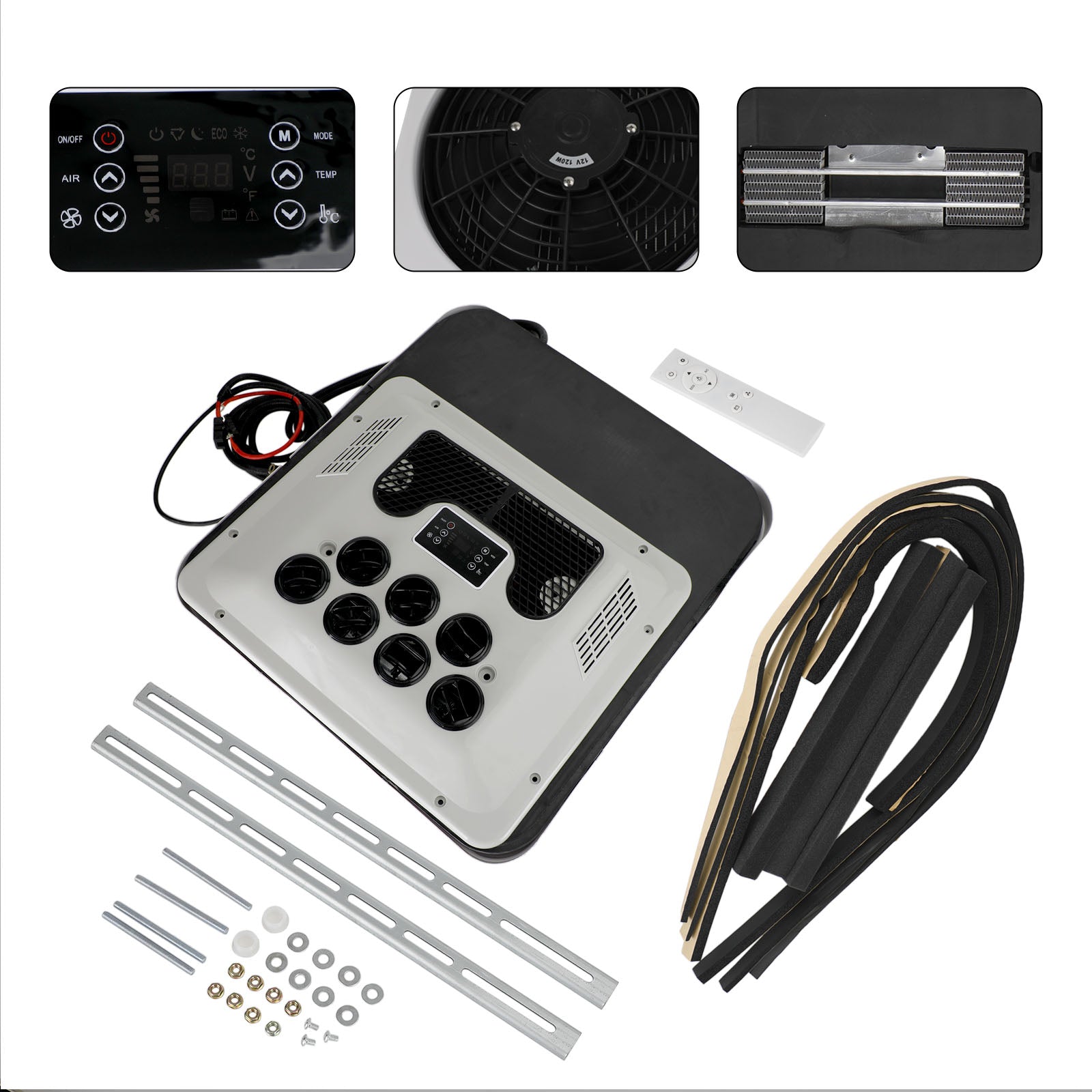 Klimatyzator dachowy 12 V z pompą ciepła do kampera & Narzędzie - 2200 W Zimno/1000 W Gorąco