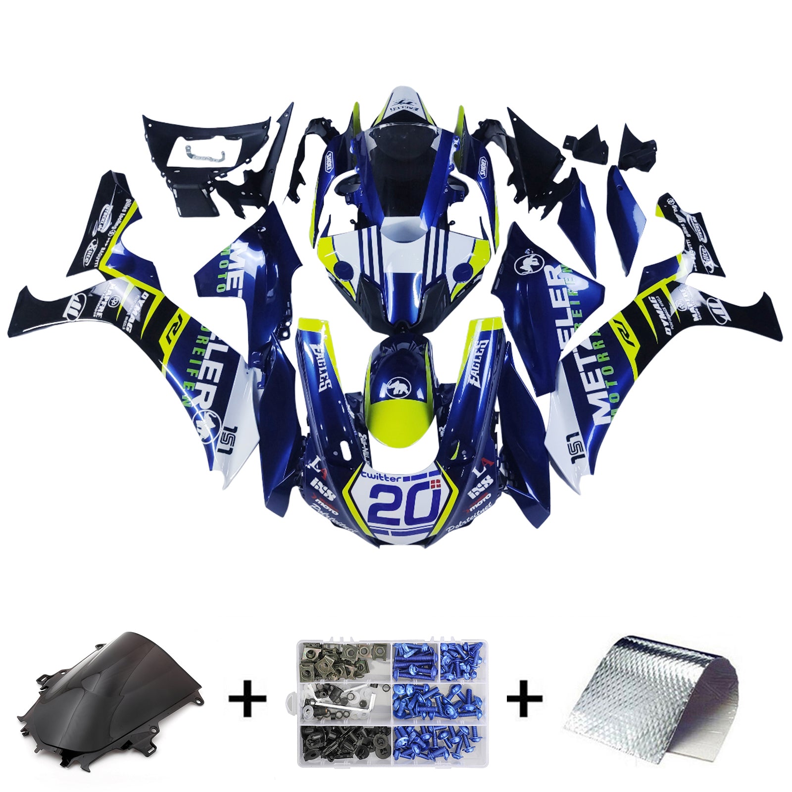 KIT DE CARÉNAGE AMOTOPART YAMAHA YZF R1 2020-2024 BLEU ET JAUNE