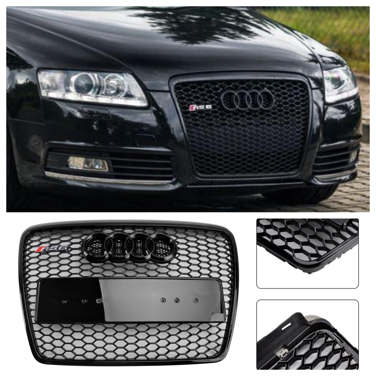 Grille de pare-chocs avant en nid d‘abeille noire pour Audi A6 C6 Facelift 2008-2011